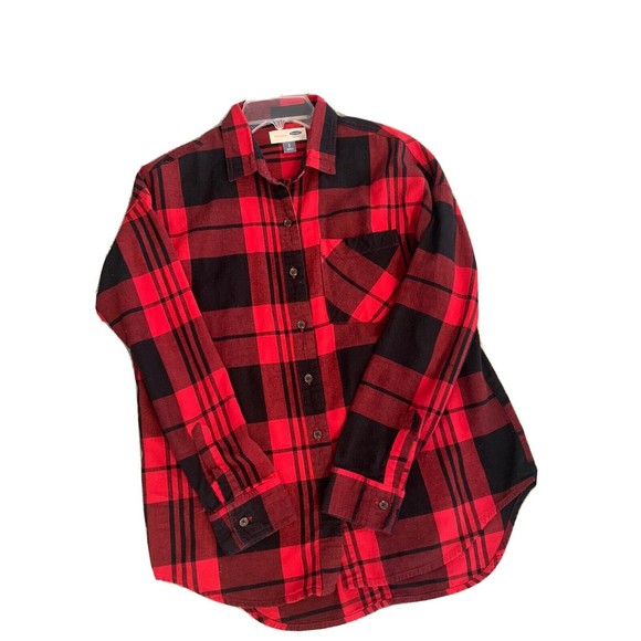 Old Navy Tops - Old Navy Women's The Boyfriend Shirt Size Small Red Black Plaid
